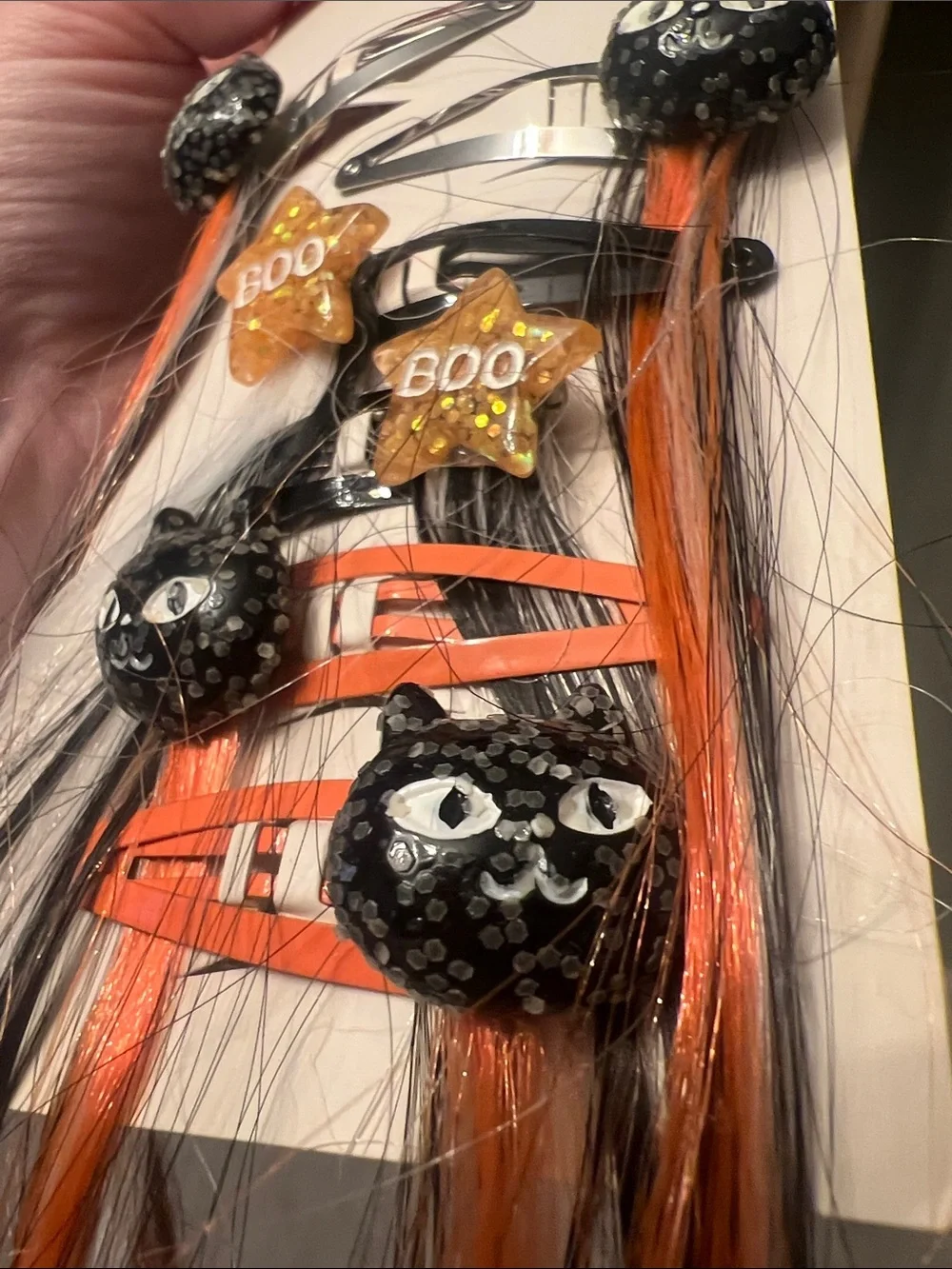 Cat & Jack Halloween Clip-In Hair Strands in Orange, Black, White